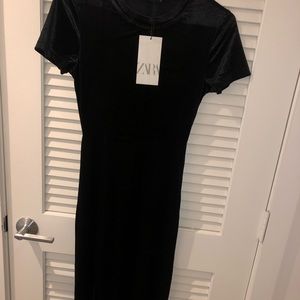 ZARA crushed velvet midi dress